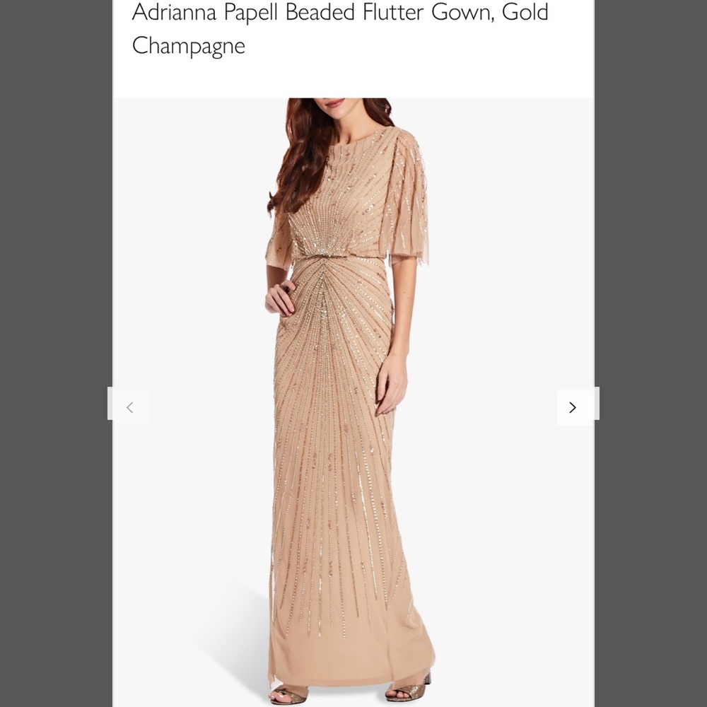 Adrianna Papell Beaded Flutter Gown, Gold Champagne, Size 4